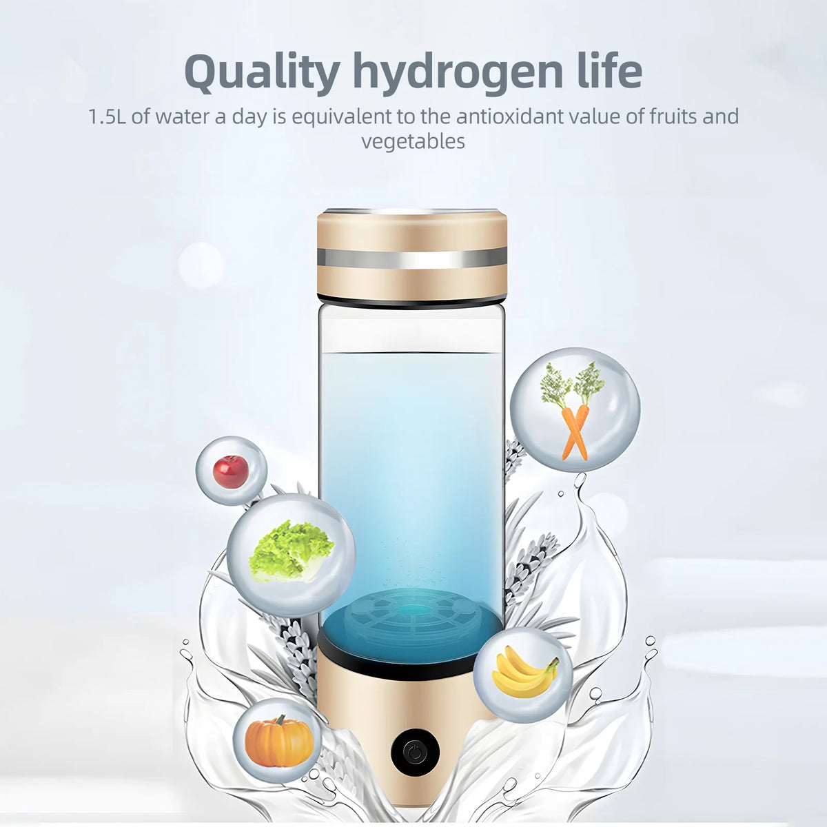Portable Hydrogen Water Bottle Ionizer with SPE and PEM Technology, 330ml M63084