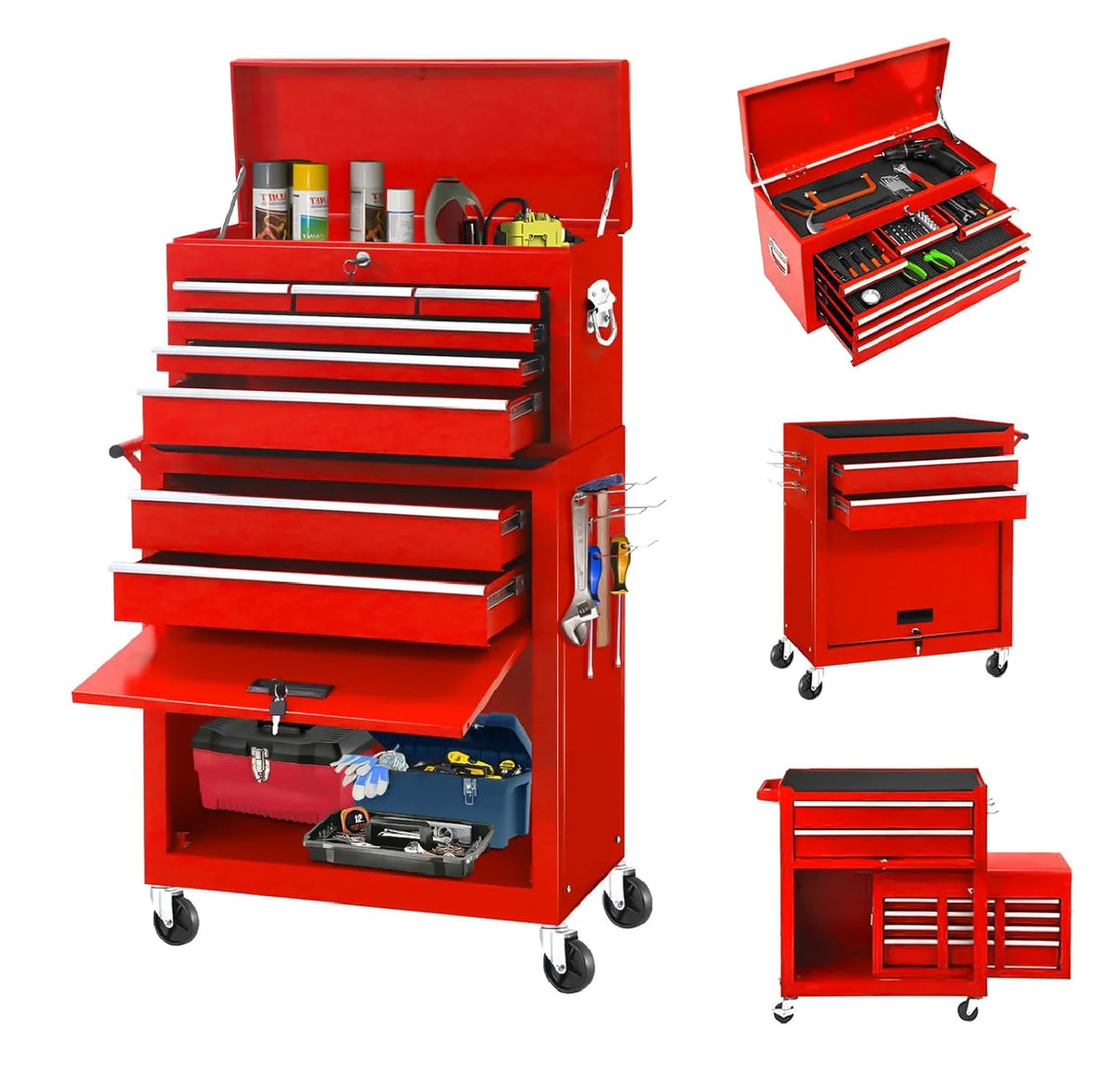 Black 8 Drawer Rolling Metal Tool Chest L15523