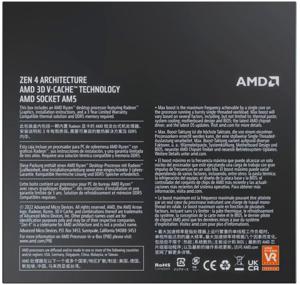 Ryzen 7 7800X3D 8-Core Socket AM5 120W Desktop Processor E99503