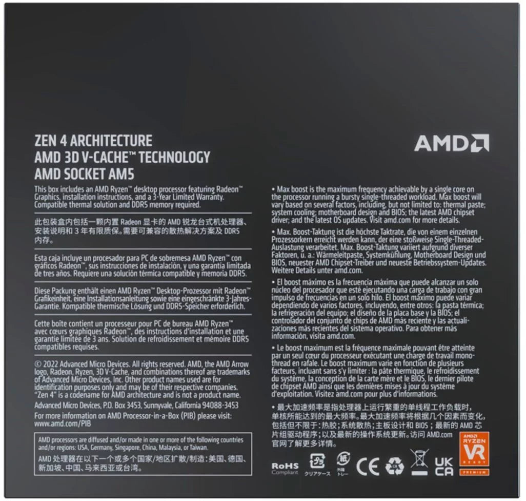 Ryzen 7 7800X3D 8-Core Socket AM5 120W Desktop Processor E99503