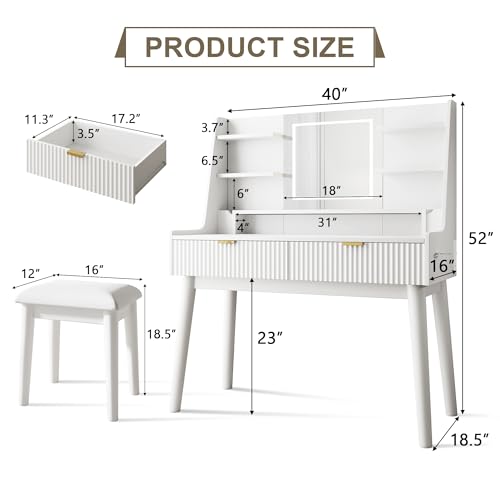 White Vanity Desk with Mirror and LED Lights P2740
