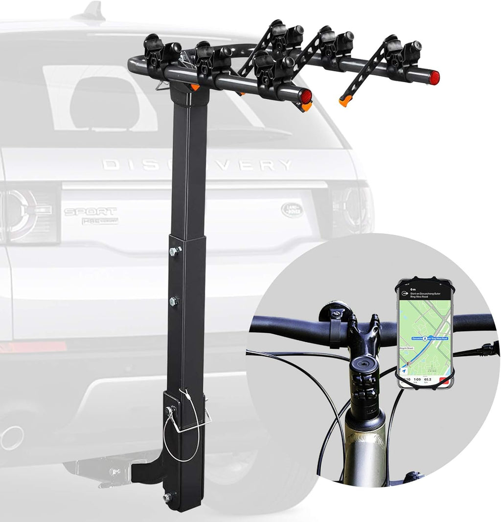 Bicycle Car Rack Bike Hitch Rack Double Foldable Bike Carrier Rack with 2'' Hitch Receiver, Bike Phone Mount, 3 Bike, Pack of 2 L7544