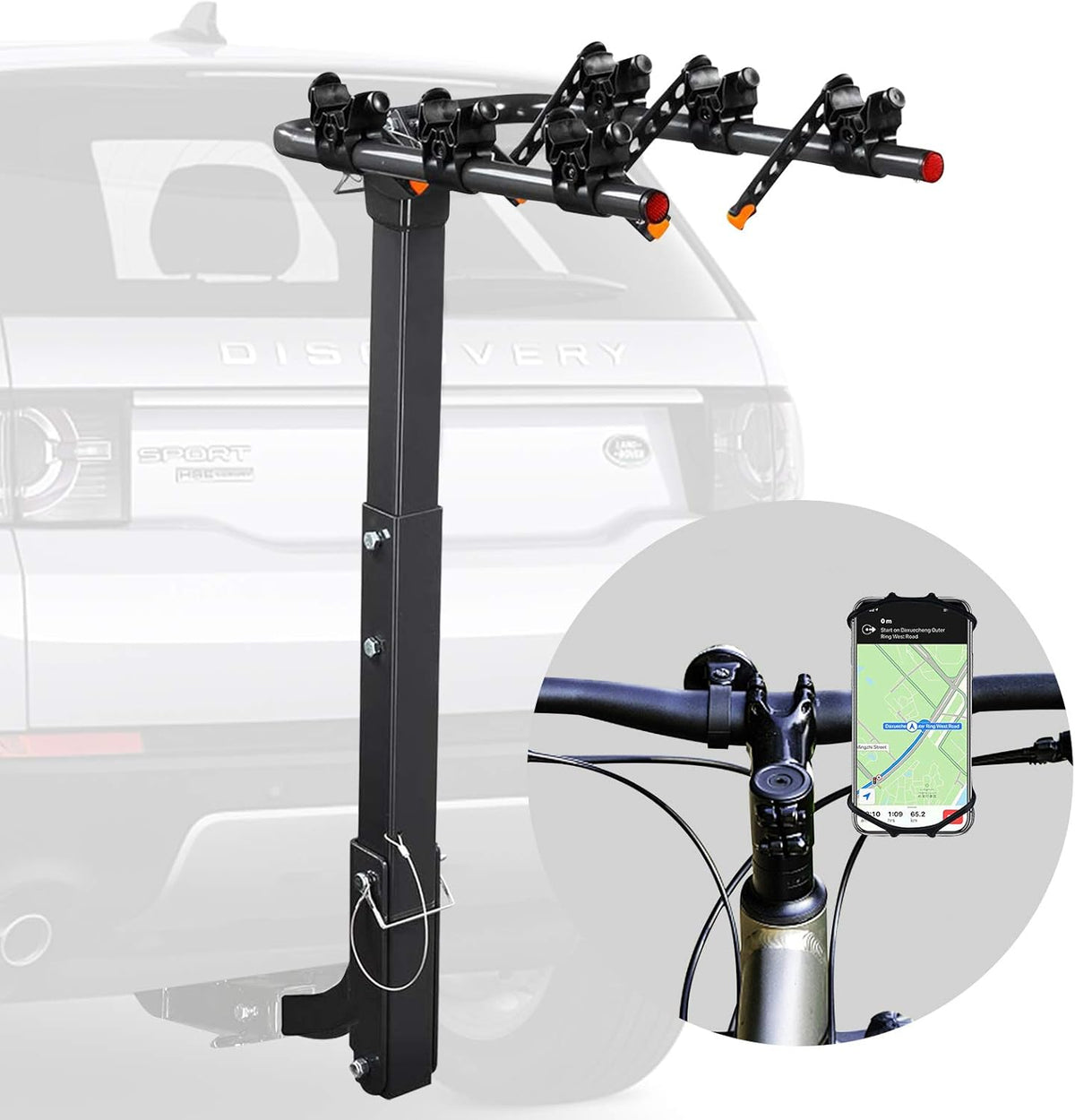 Bicycle Car Rack Bike Hitch Rack Double Foldable Bike Carrier Rack with 2'' Hitch Receiver, Bike Phone Mount, 3 Bike, Pack of 2 L7544