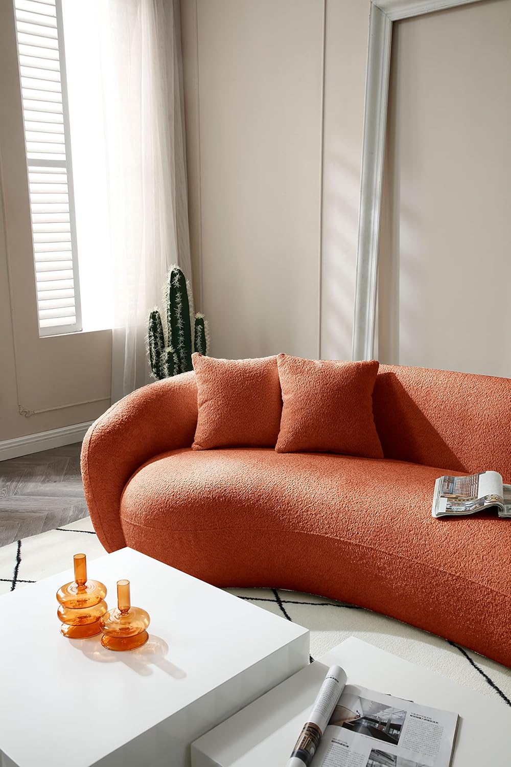 Orange Boucle 5 Seater Curved Sofa P5005