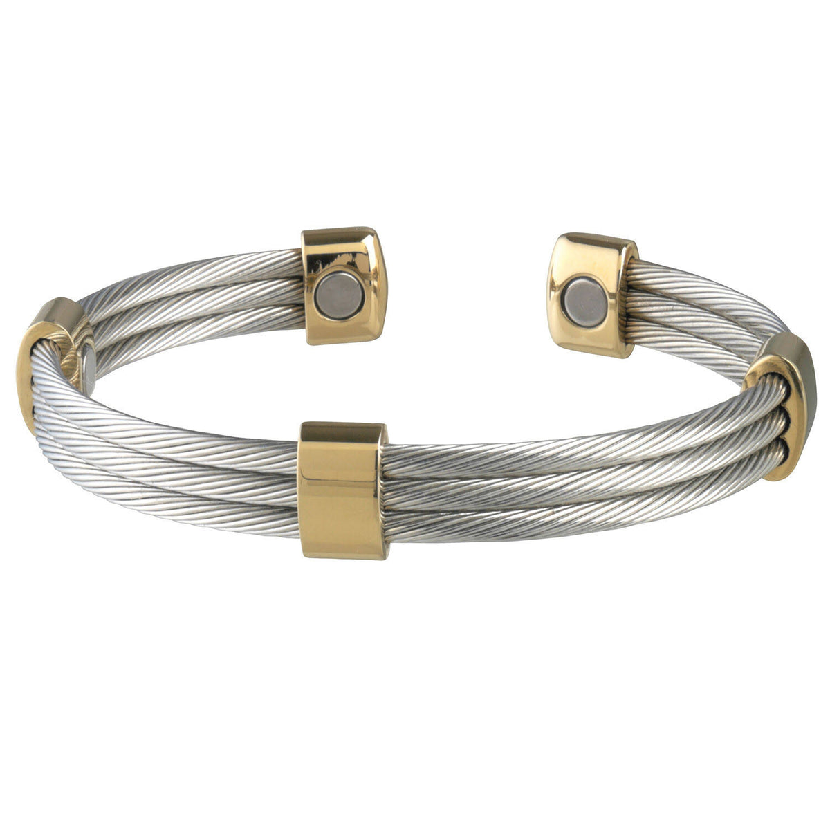 Trio Cable Stainless/Gold Magnetic Bracelet, Extra Large L1035