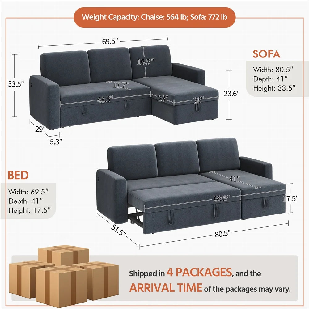 Light Gray Reversible Sleeper Sofa Z9445