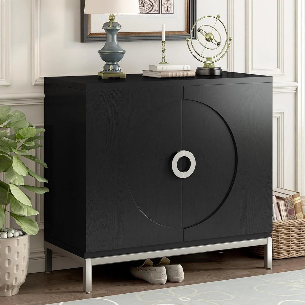 Black Storage Cabinet with Solid Wood Veneer N73383