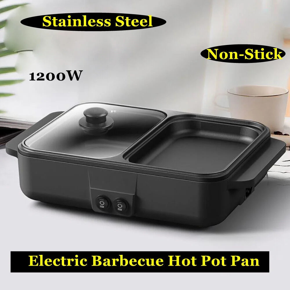2-in-1 Electric Hot Pot BBQ Grill Smokeless Cooking Pan 1200W P420771