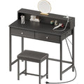 Black Vanity Desk with Drawers and Charging Station U438