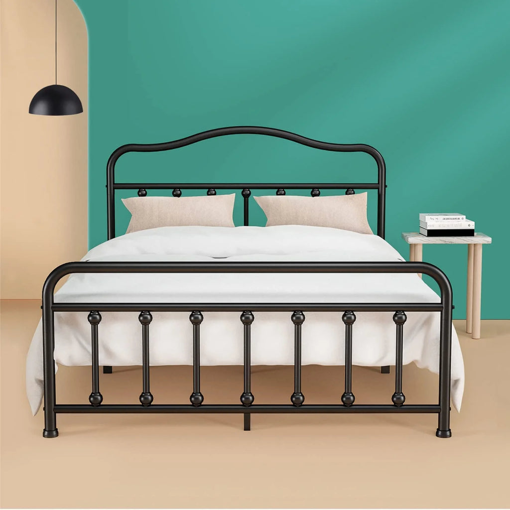 Queen Size Black Metal Platform Bed Frame with Headboard and Footboard A67990