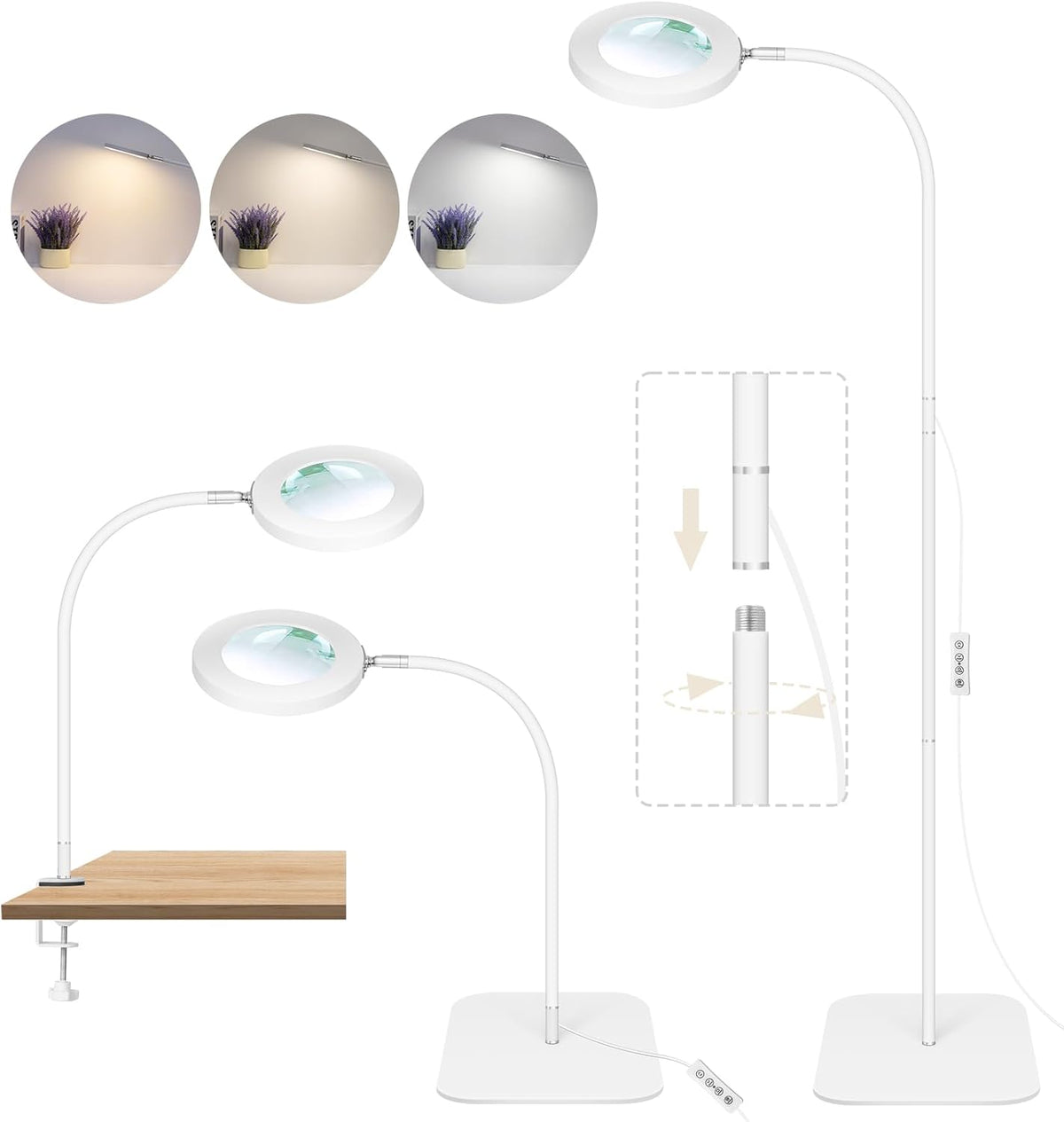 3 in1 Flexible Gooseneck Magnifying Floor Lamp with Light and Stand Q4206