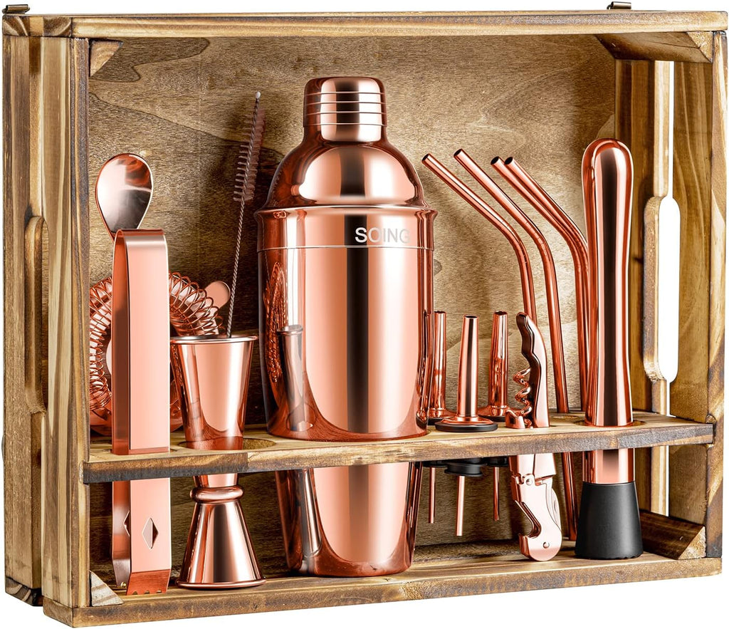 16-Piece Bartender Kit with Wooden Stand and Velvet Carry Bag C2471