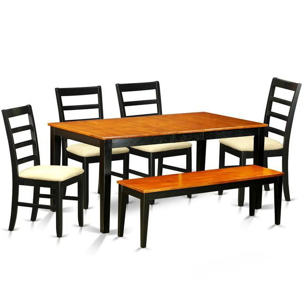 Black 6 Piece Microfiber Dining Room Set with Wood Chairs and Bench K204