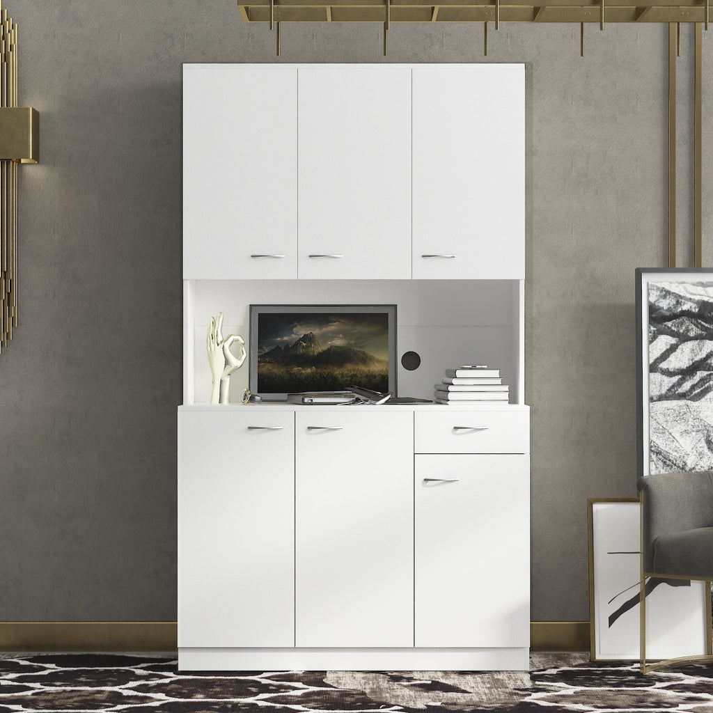 White Kitchen Pantry Cabinet with 6 Doors and 1 Drawer N1778