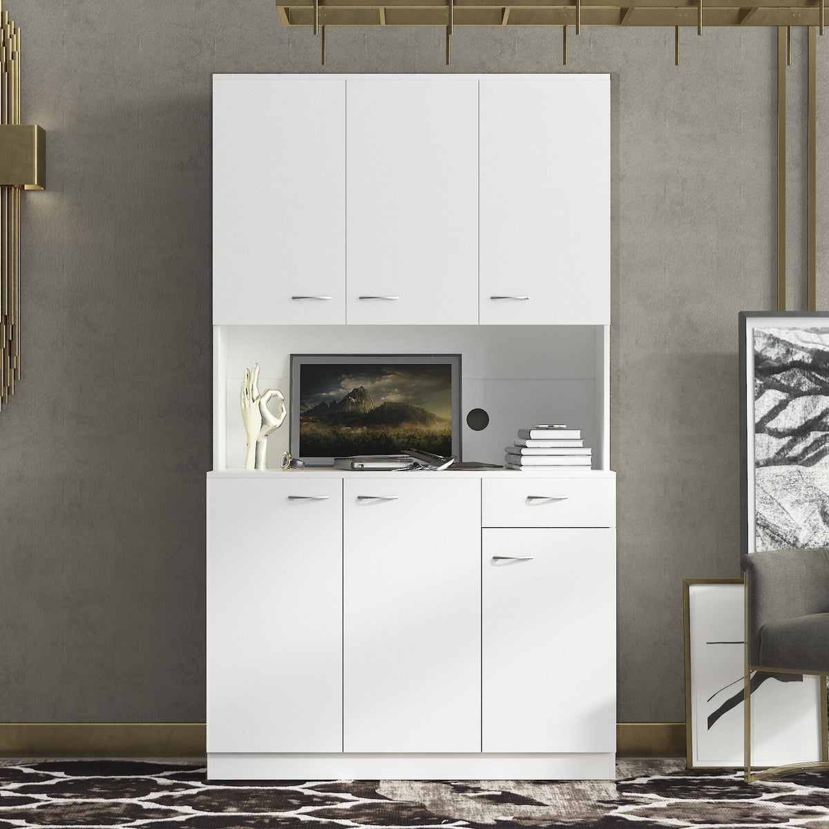 White Kitchen Pantry Cabinet with 6 Doors and 1 Drawer N1778
