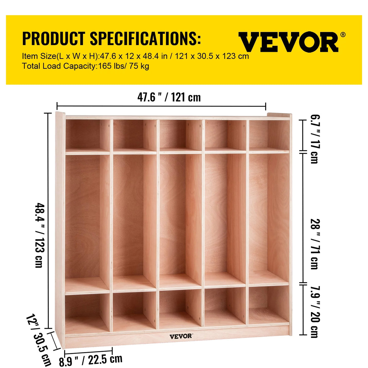 5 Grids Plywood Birch Coat Locker Y954889