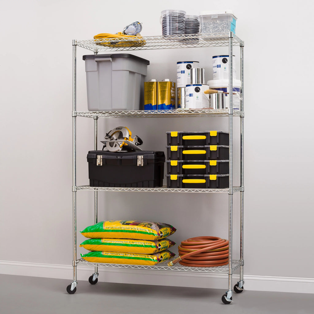 Steel 4-Tier Storage Shelf Unit 2400lb Capacity Chrome W559346