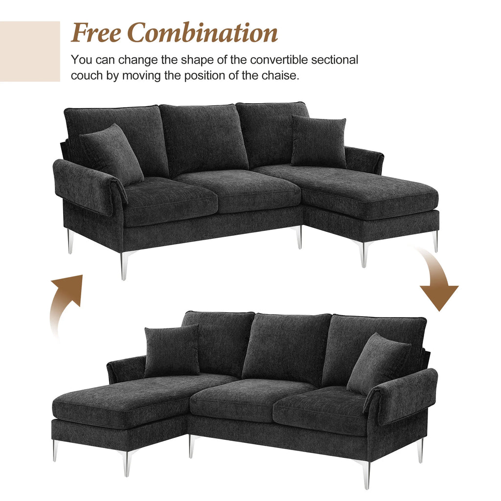 84" Chenille L-Shaped Convertible Sectional Sofa with Reversible Chaise Lounge O121516