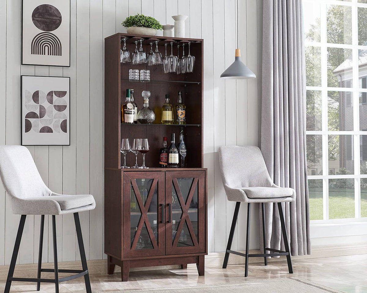 Grey Wash China Cabinet with Glass Shelves and Wire Mesh Doors H440