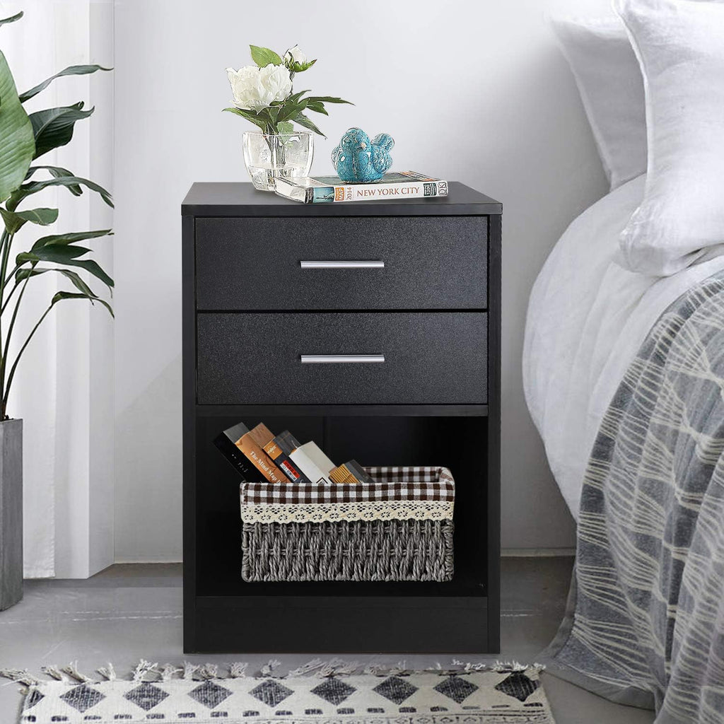 Black Nightstand with 1 Drawer and Shelf G423