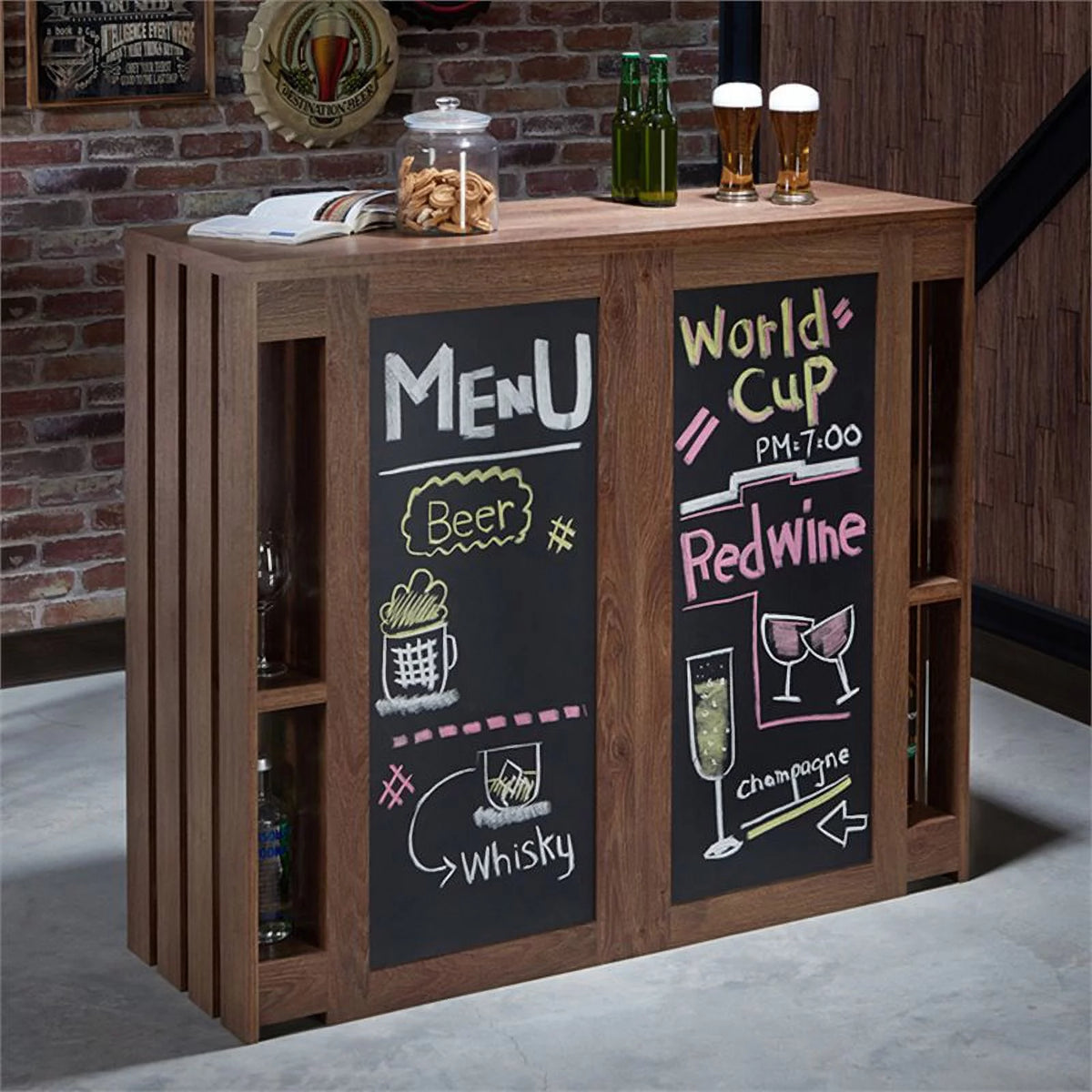 Contemporary Wood 9-Shelf Bar Cabinet in Walnut P61333