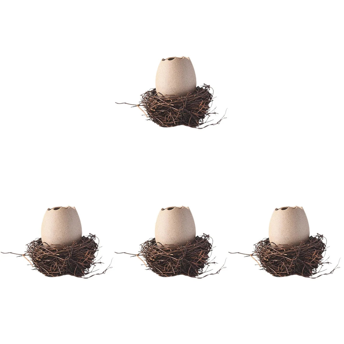 4 Sets Small Ceramic Vase Succulent Planter with Bird Nest N33111