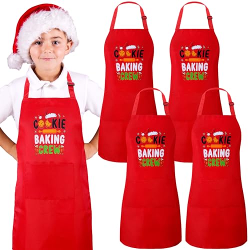 4 Pack Green Christmas Aprons with Pockets S157770