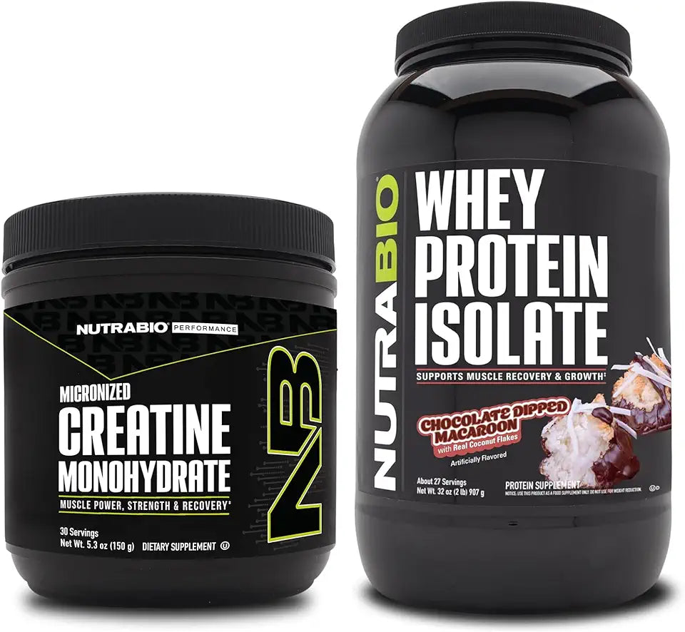 Unflavored Creatine Monohydrate and Chocolate Whey Protein Isolate Supplement Bundle O354488