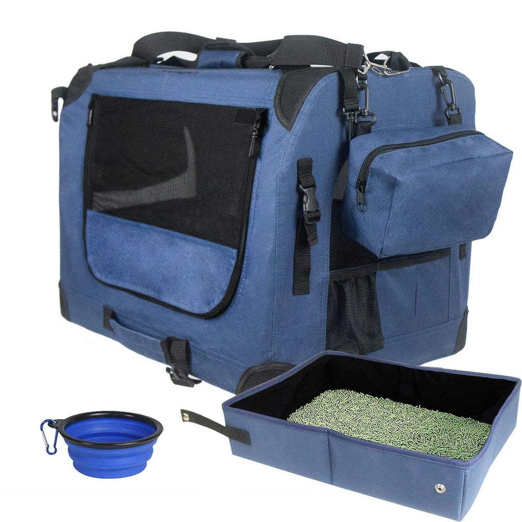 Large Soft-Sided Portable Cat Carrier with Litter Box and Bowl N7390