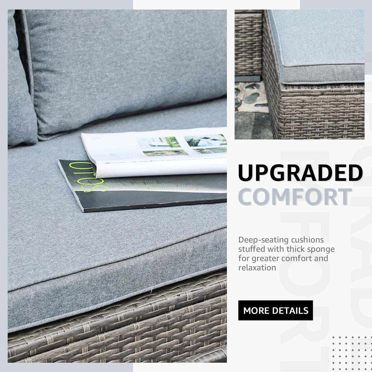 5-Piece Grey Rattan Outdoor Sectional Sofa Set with Glass Coffee Table G8082