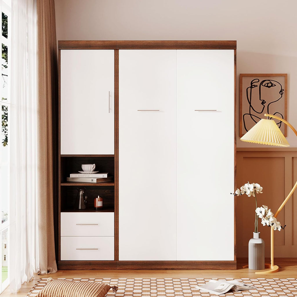 Twin Size Murphy Bed with Cabinet Gray O48196
