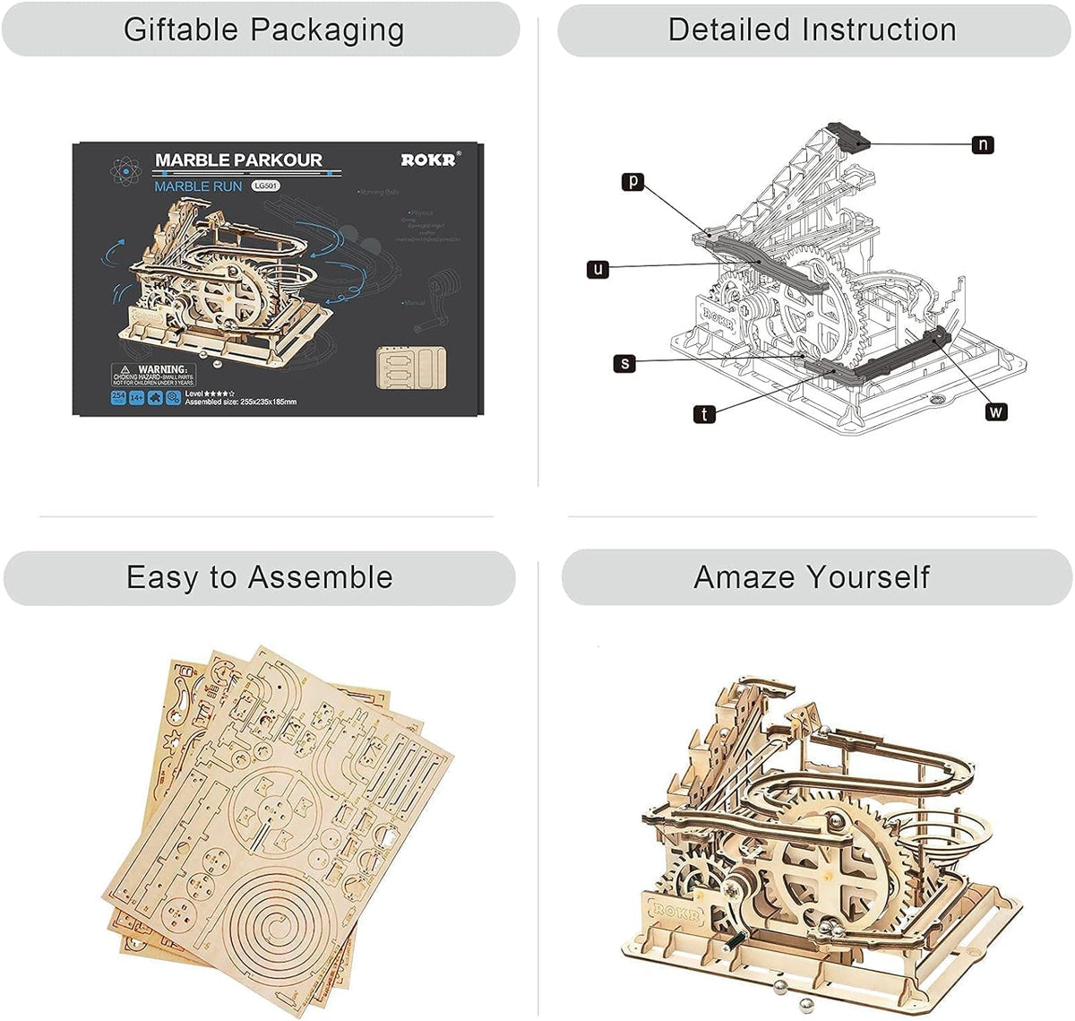 3D Wooden Marble Run Kit & Treasure Box S270
