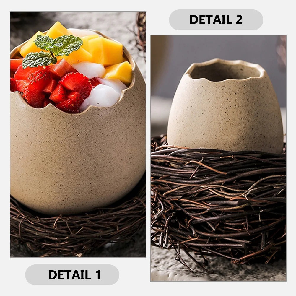 4 Sets Small Ceramic Vase Succulent Planter with Bird Nest N33111