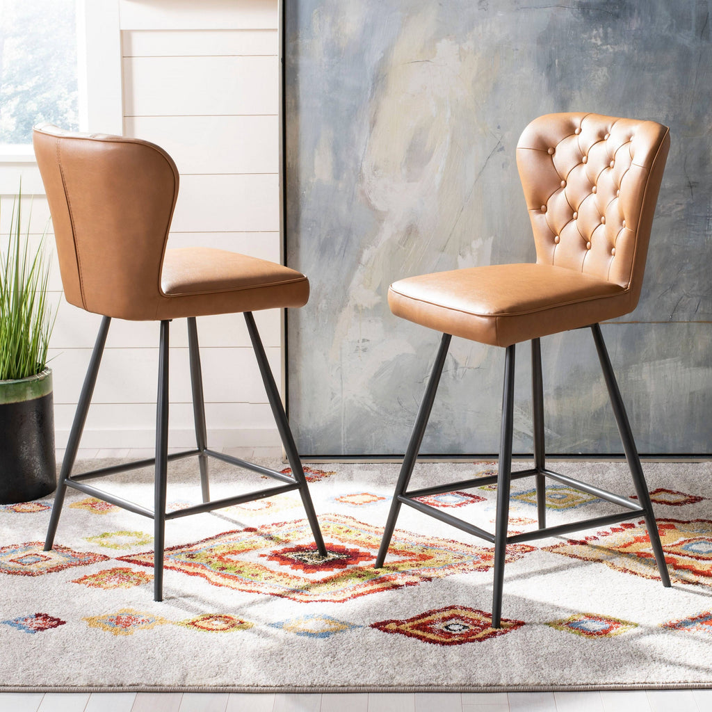 Camel Leather Tufted Swivel Counter Stool Set of 2 W122092