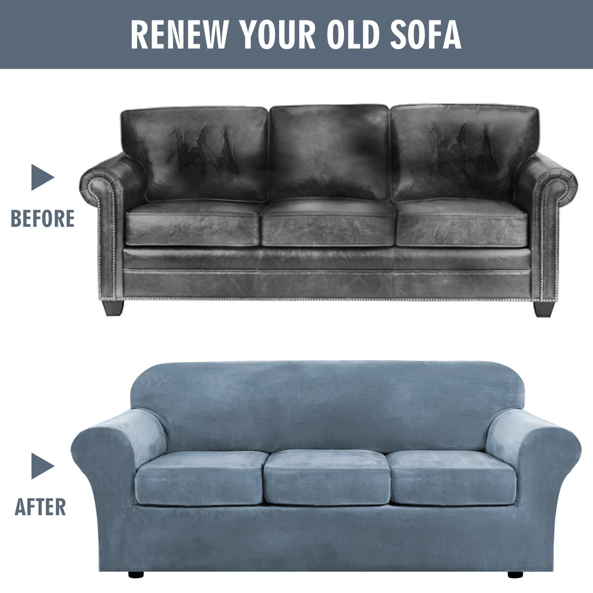 Velvet Plush Sofa Covers Gray Blue 3-Seater N33368