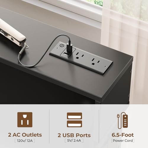 Black Vanity Desk with Drawers and Charging Station U438