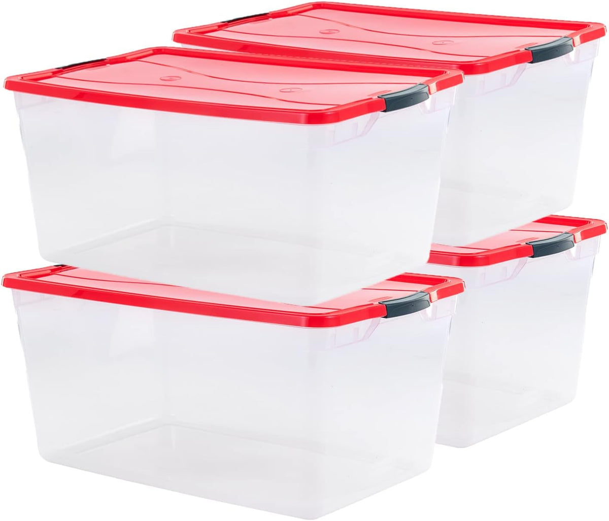 Clear 71 QT Pack of 4 Stackable Storage Containers with Lids L748
