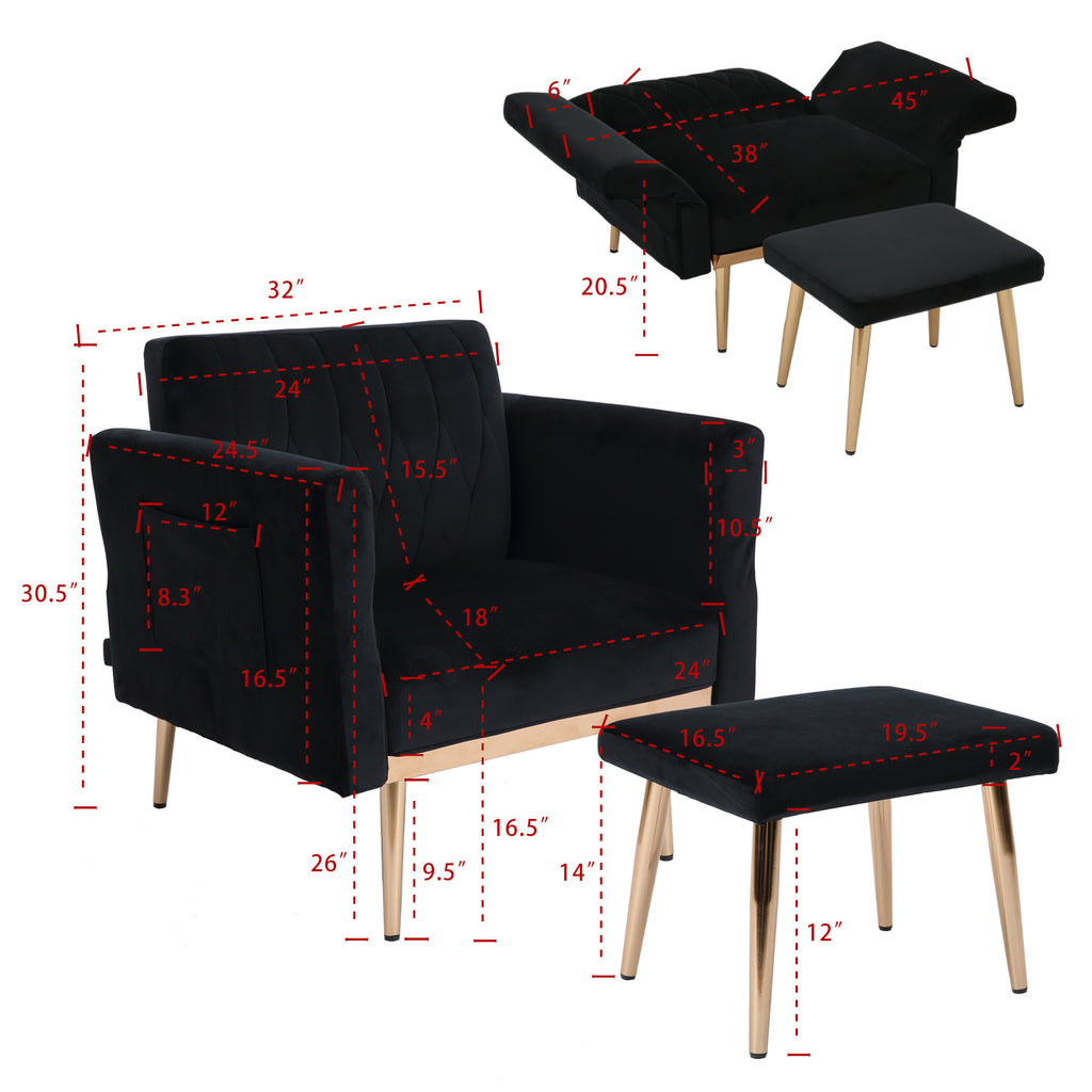Velvet Accent Chair Set with Ottoman F1522