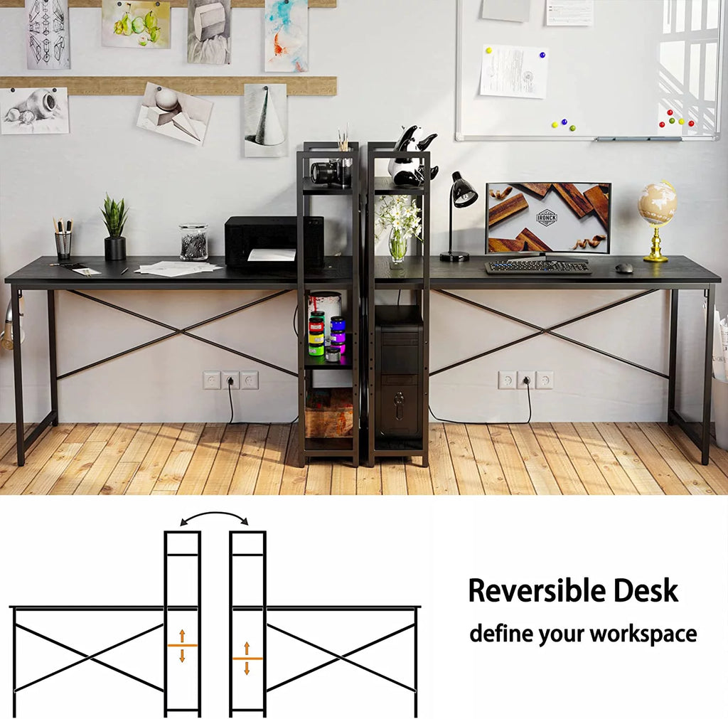 Black Computer Desk with Power Outlet and Storage Shelves A998660