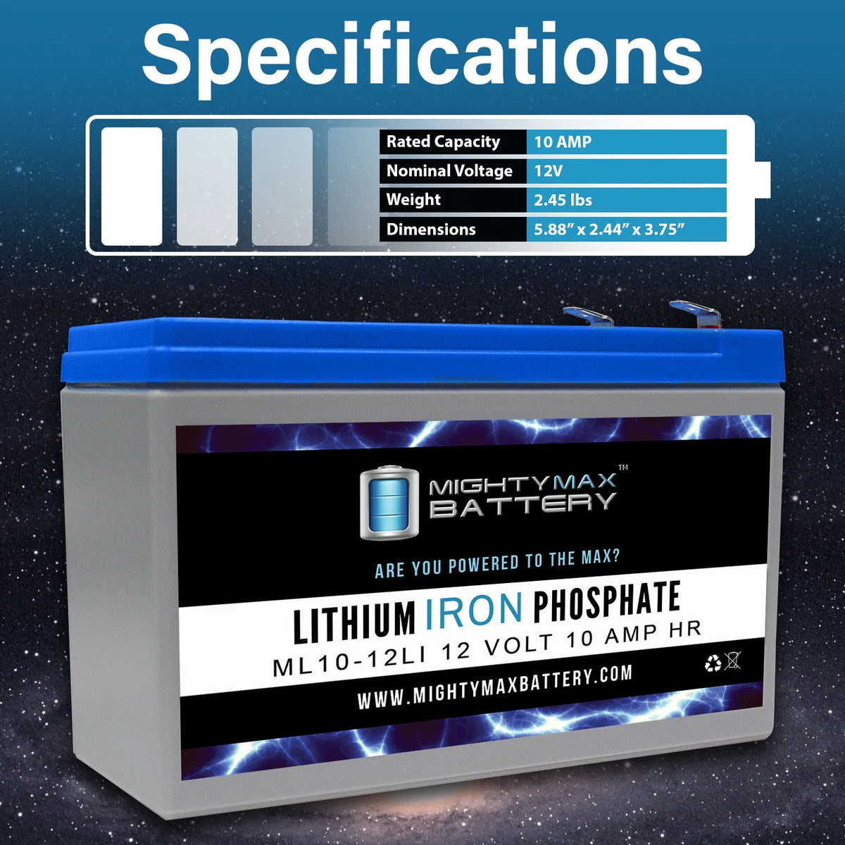 12V 10AH Lithium Replacement Battery - 2 Pack V977353