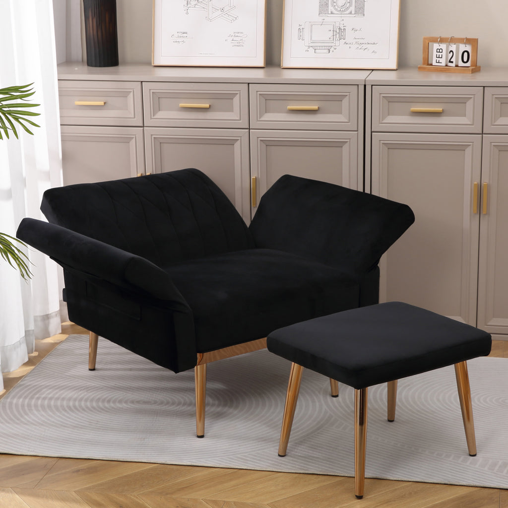 Velvet Accent Chair Set with Ottoman F1522