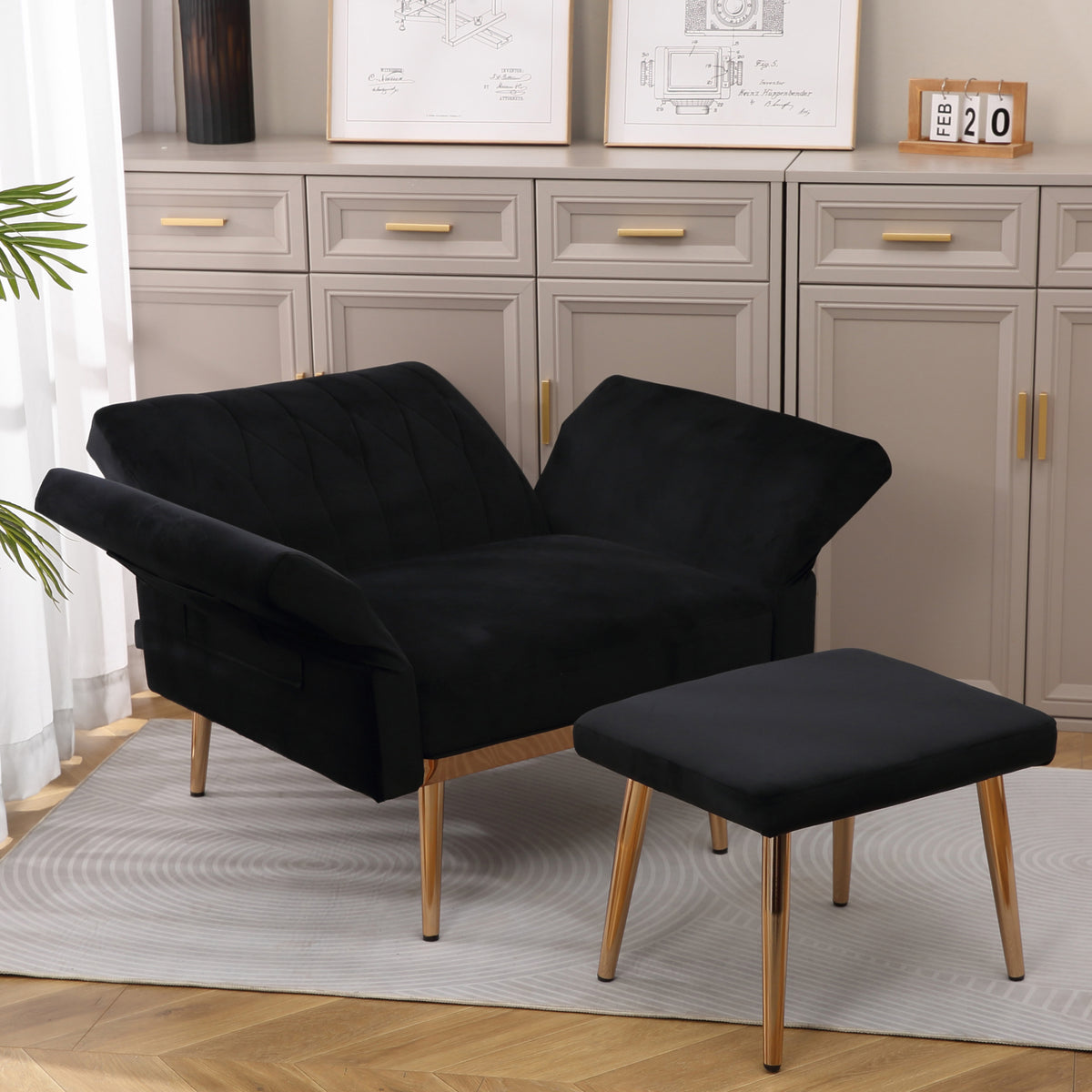 Velvet Accent Chair Set with Ottoman F1522