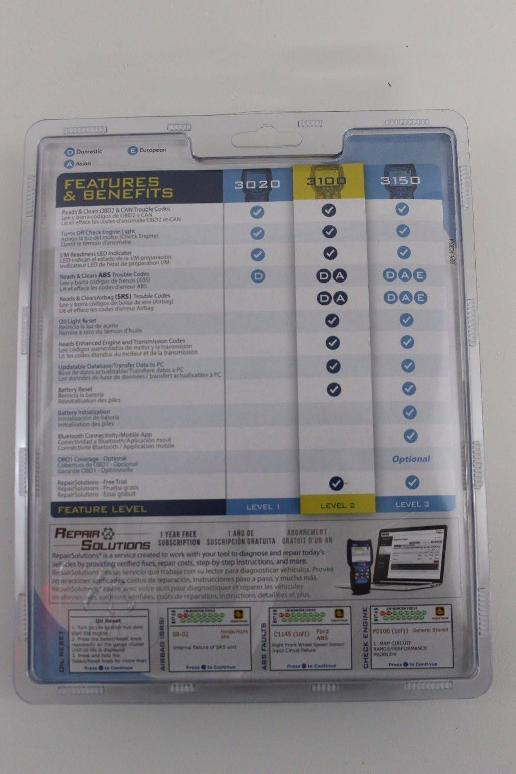 Diagnostic Code Reader Scan Tool with ABS and Srs W3772