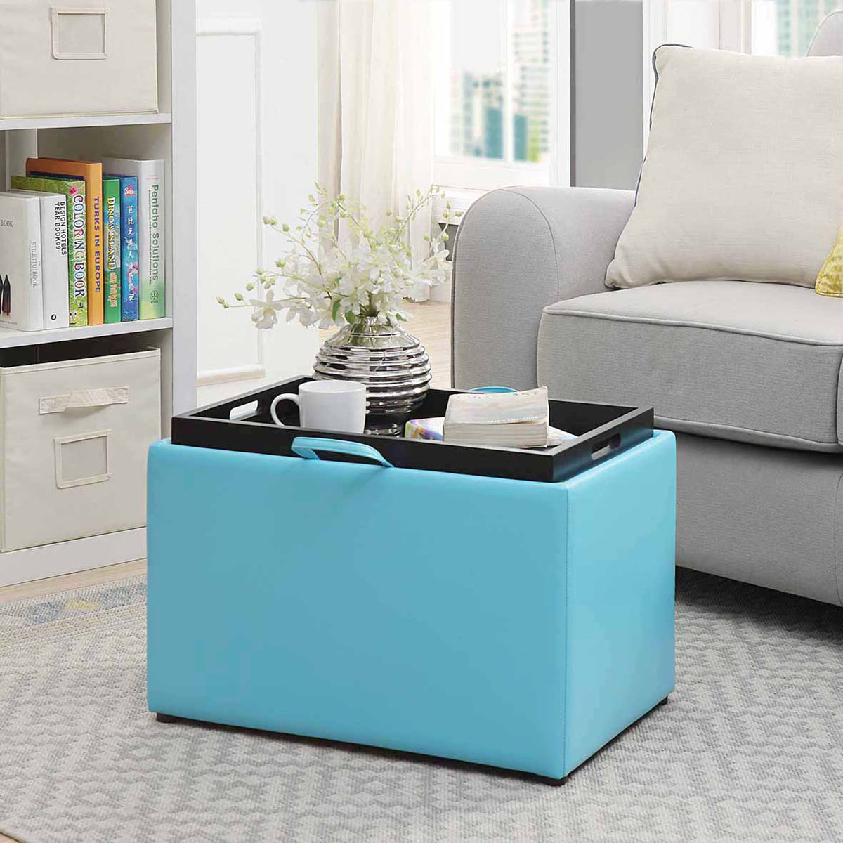 Teal Accent Storage Ottoman N827873