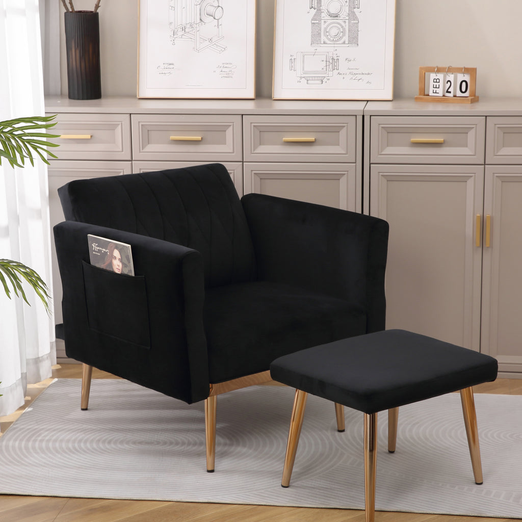 Velvet Accent Chair Set with Ottoman F1522