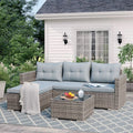 5-Piece Grey Rattan Outdoor Sectional Sofa Set with Glass Coffee Table G8082