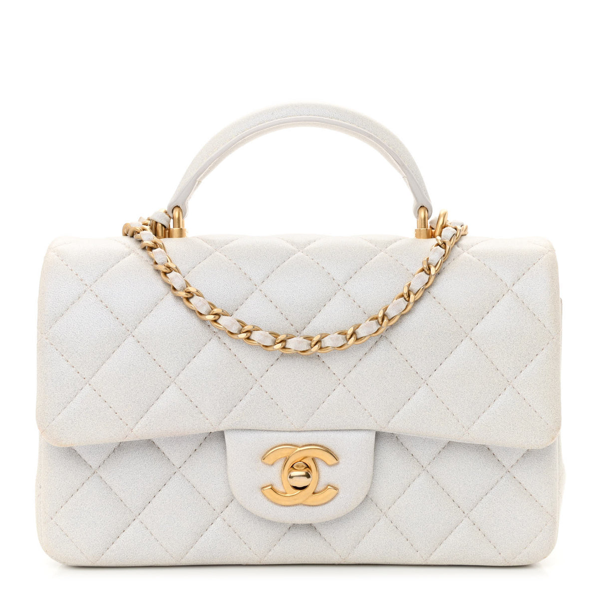 Quilted Mini Top Handle Rectangular Flap White N82283