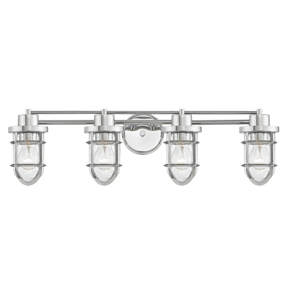 Seeded Glass Bathroom Light Chrome Cage 4 LT R6717