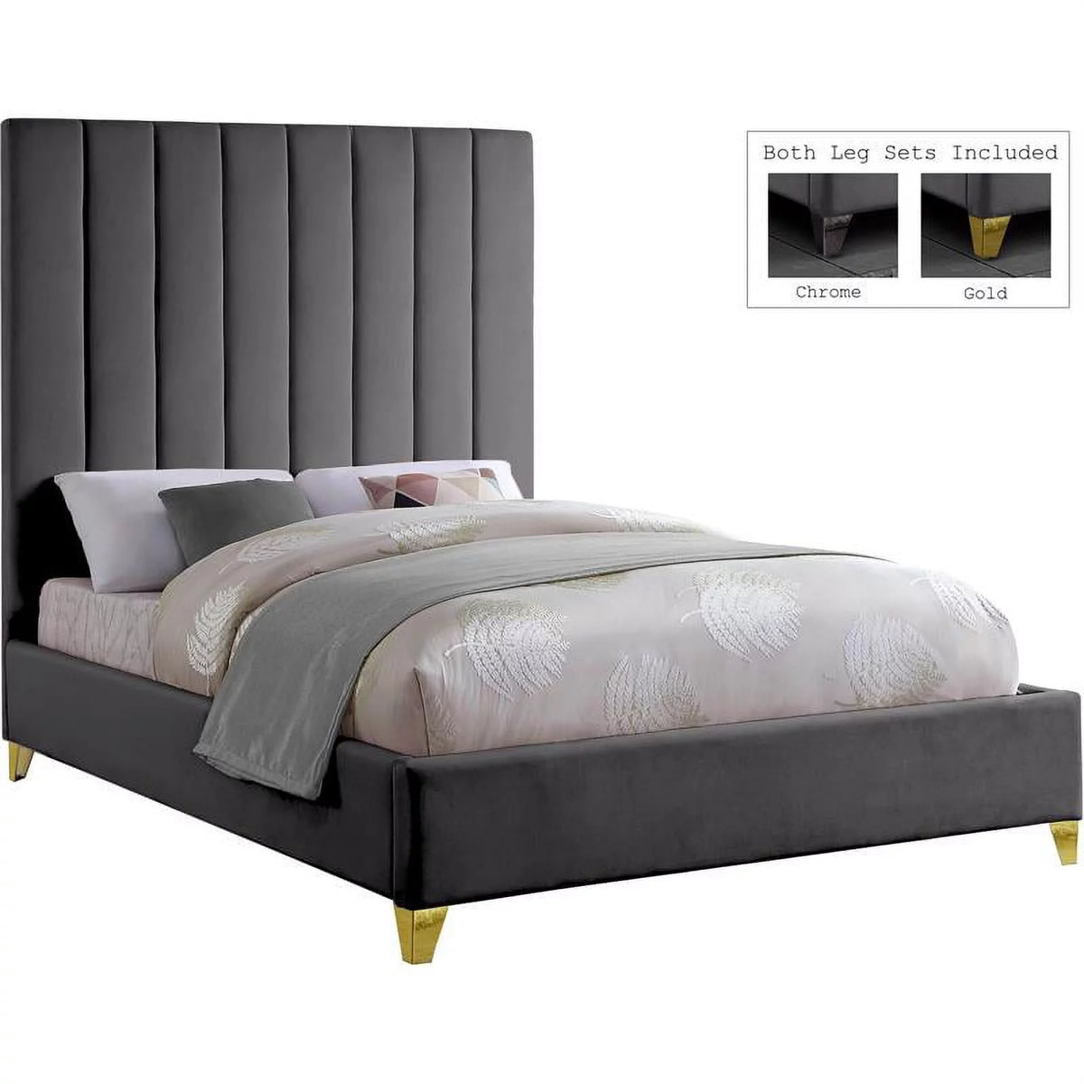 Contemporary Wood Leaning Platform Bed Full Gray Gold C1480