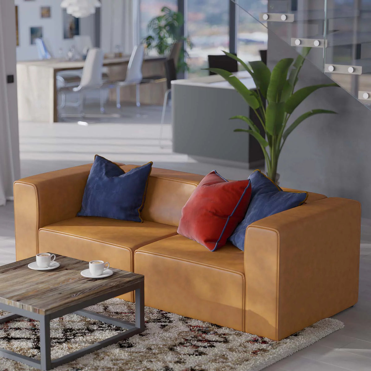 Tan Vegan Leather 2-Piece Sectional Sofa D16042